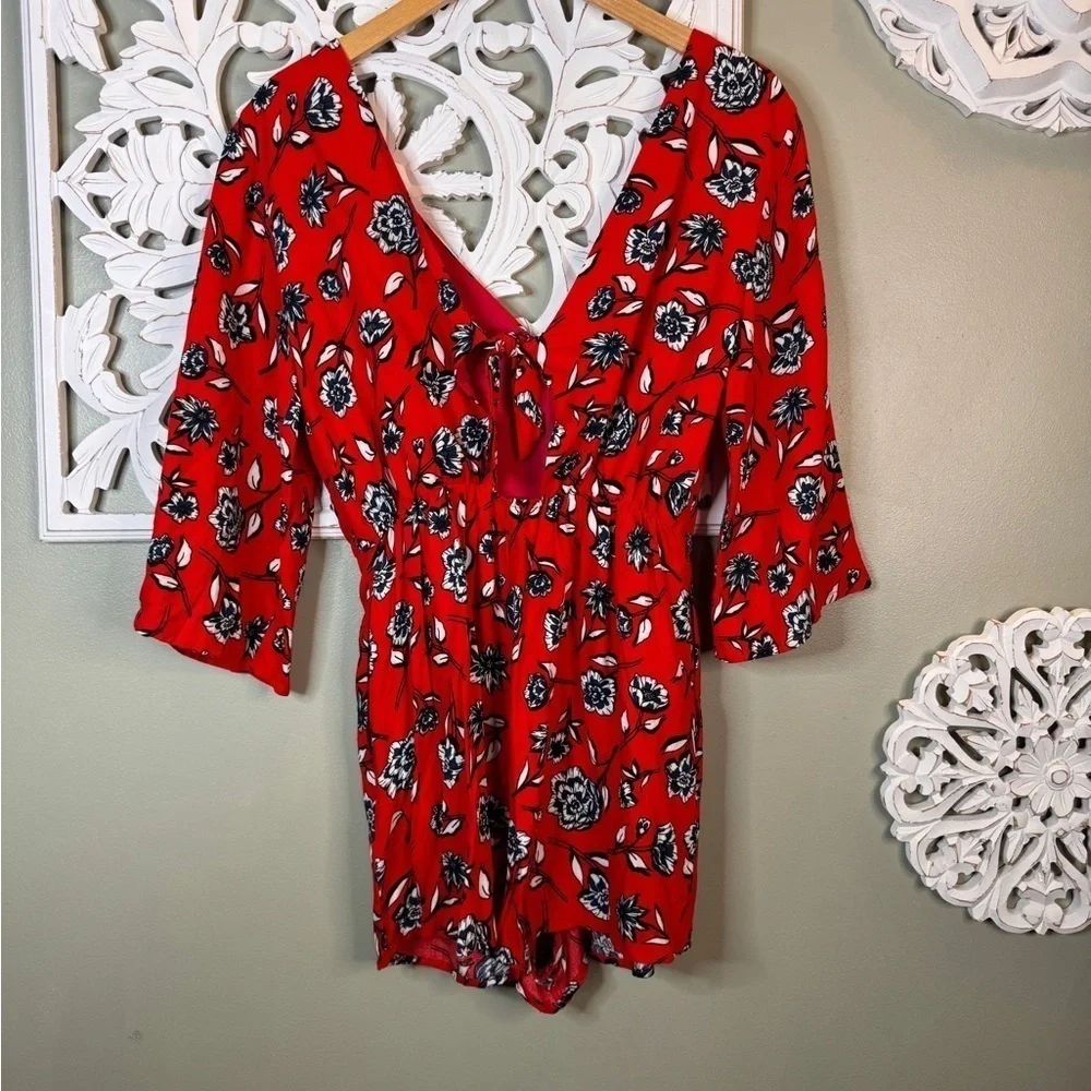 MinkPink Terrace Red Floral Mini Romper Medium